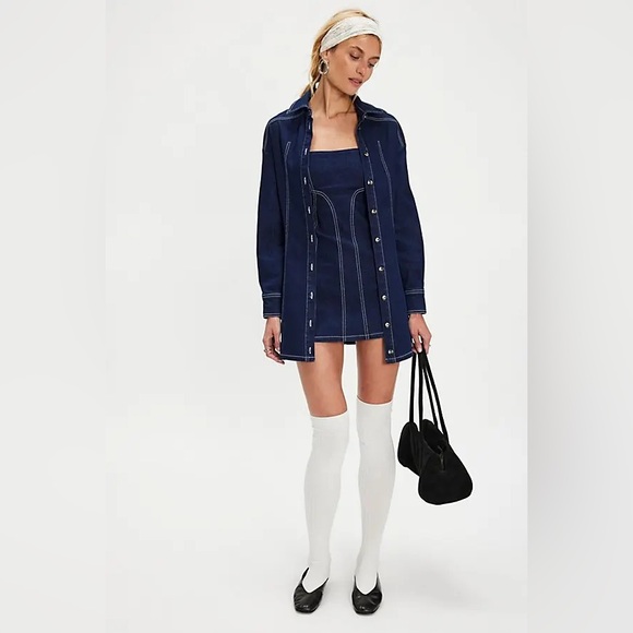 NWT Free People Alexa Mini Dress Set ~Denim Dark~